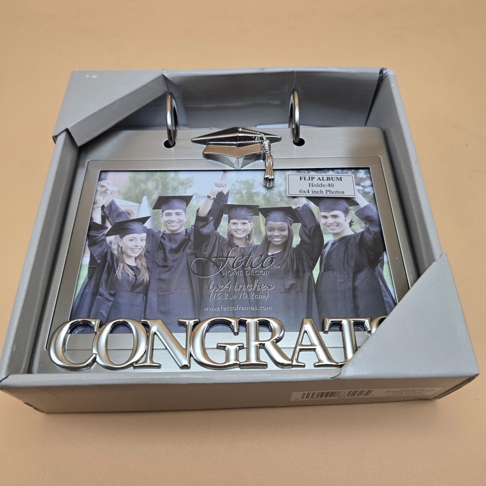 Fetco Graduation Flip Photo Album 4x6 Silver Metal‎ Congrats Grad Cap P655864 - Picture 3 of 9